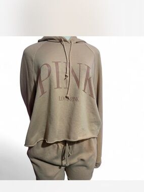 PINK Victoria's Secret Taupe Beige Logo Hoodie